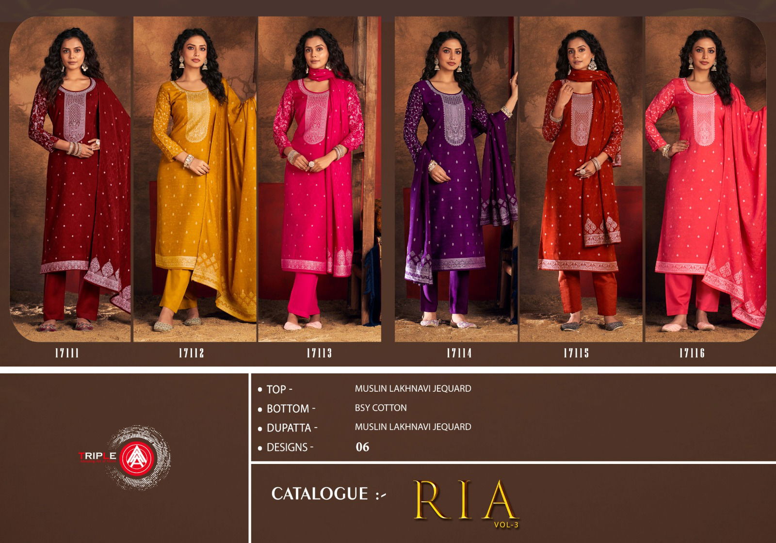 Ria Vol 3 By Triple Aaa Muslin Designer Salwar Kameez Exporters In India